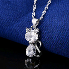 Platinum Plated Crystal Cat Pendant Necklace