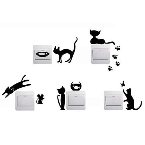 1 Set of 5 Cats Removable Cute Cat Light Switch Vinyl Wall Decal