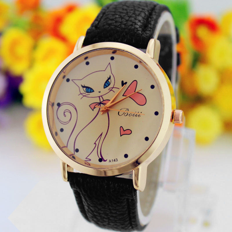Vintage Cat Leather Quartz Watch