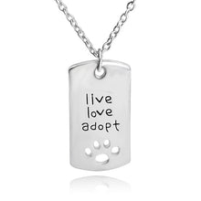 "Live Love Adopt" Cat Rescue Paw Print Tag