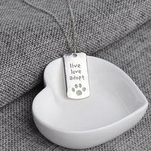 "Live Love Adopt" Cat Rescue Paw Print Tag