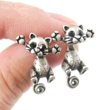 Unique Kitty Cat Two Part Stud Earrings