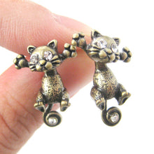 Unique Kitty Cat Two Part Stud Earrings