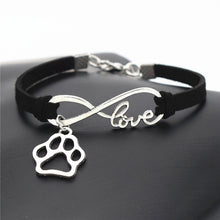 Antique Silver Cat Paw Charms Pendant Leather Infinity Love Bracelet