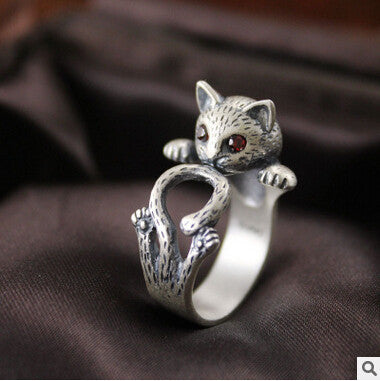 925 Silver Cat Licking Tail Ring