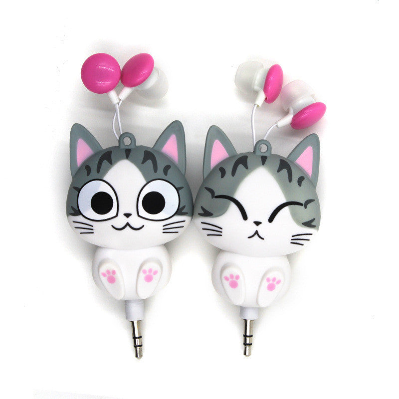 Cute Cartoon Cat Automatic Retractable Earphone for Mobile Phones