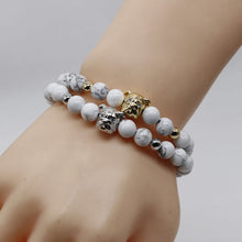 Gold Plated Bull Dog with White turquoise Stone Beads Bracelet