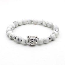 Gold Plated Bull Dog with White turquoise Stone Beads Bracelet