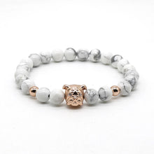 Gold Plated Bull Dog with White turquoise Stone Beads Bracelet