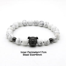 Gold Plated Bull Dog with White turquoise Stone Beads Bracelet