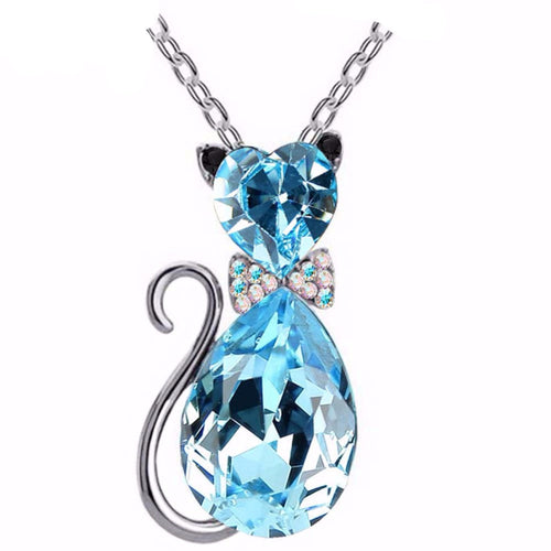 Austrian Crystal Cat Pendant Chain Necklace