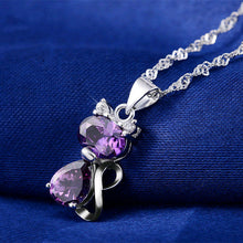 Platinum Plated Crystal Cat Pendant Necklace