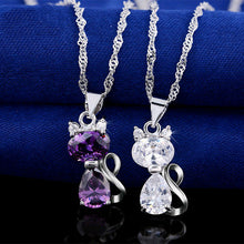 Platinum Plated Crystal Cat Pendant Necklace