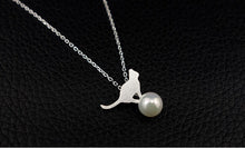 925 Sterling Silver Cat With Imitation Pearls Necklace & Pendant