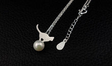 925 Sterling Silver Cat With Imitation Pearls Necklace & Pendant
