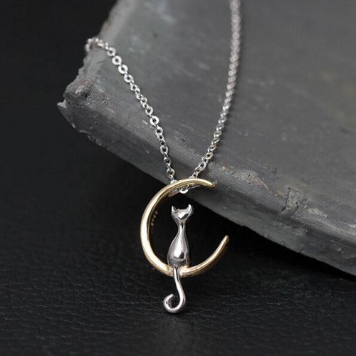 925 Sterling Silver Jewelry Cat on the Moon