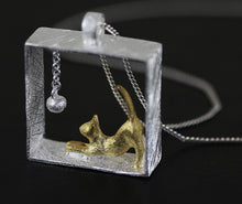 925 Sterling Silver Cat in Acrylic Necklace