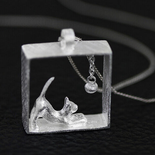 925 Sterling Silver Cat in Acrylic Necklace