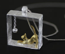 925 Sterling Silver Cat in Acrylic Necklace