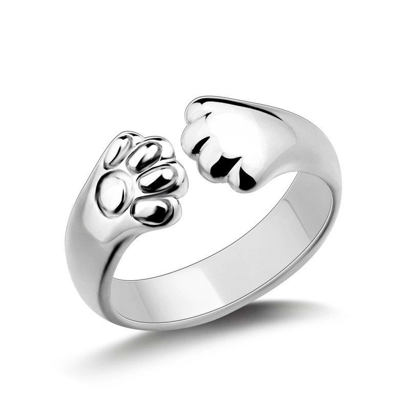 Adjustable Silver Plated Paw Ring