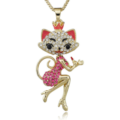 Amazing Lovely Crown Cat Lady Necklace