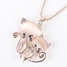 Bonsny Crystal Cat Pendant with Long Crystal Necklace