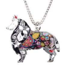 Enamel Border Rough Collie Dog Pendant Necklace