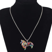 Enamel Border Rough Collie Dog Pendant Necklace