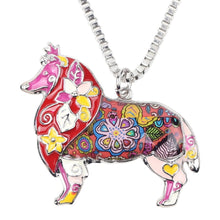 Enamel Border Rough Collie Dog Pendant Necklace