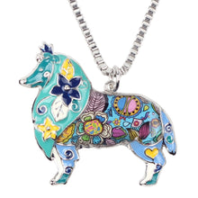 Enamel Border Rough Collie Dog Pendant Necklace