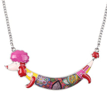 Enamel Poodles Dog Pendant Necklace