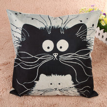 Silly Black and White Cat Square Decorative Cotton / Linen Pillowcase 18x18 inches
