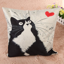 Silly Black and White Cat Square Decorative Cotton / Linen Pillowcase 18x18 inches