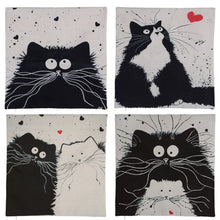 Silly Black and White Cat Square Decorative Cotton / Linen Pillowcase 18x18 inches