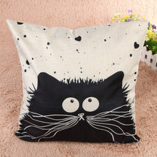 Silly Black and White Cat Square Decorative Cotton / Linen Pillowcase 18x18 inches