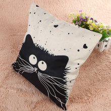 Silly Black and White Cat Square Decorative Cotton / Linen Pillowcase 18x18 inches