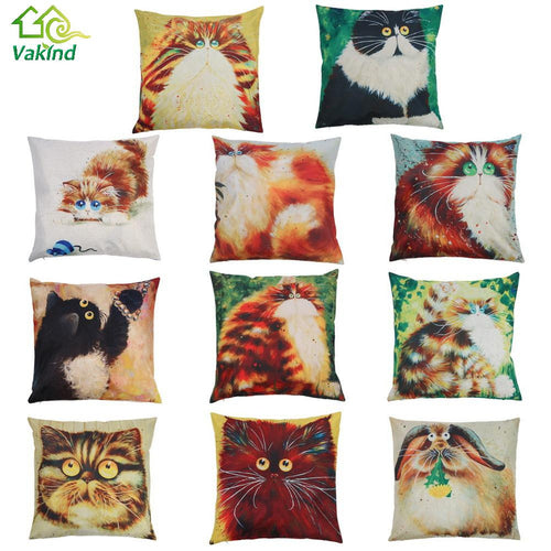 Creative Color Cat Pattern Cotton / Linen Pillowcase 18x18 inches