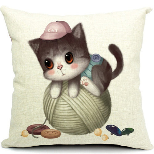 Vintage Cute Cat Square Cat Decorative Cotton / Linen Pillowcase 18x18 inches