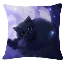 Cute Black Cat Decorative Square Decorative Cotton / Linen Pillowcase 18x18 inches