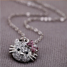 Rhinestone Cat Design Pendant Chain Necklace