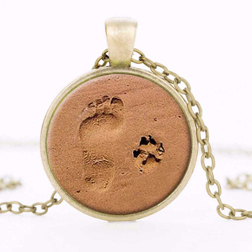 Dog Lover Paw Print in Sand Pendant Necklace