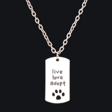 Silver Dog Paws Live Love Adopt Pendant Necklace / Key Chain Keychain