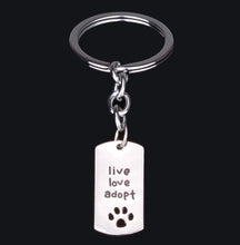 Silver Dog Paws Live Love Adopt Pendant Necklace / Key Chain Keychain