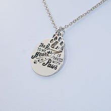 "The ROAD TO MY Heart,IS PAVED WITH Paws" Dog Paw Print Pet Memorial Necklace