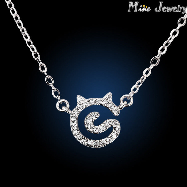Drop Shipping 925 Sterling Silver Necklaces & Pendants Crystal Cat Silver Necklaces Jewelry Collar Colar