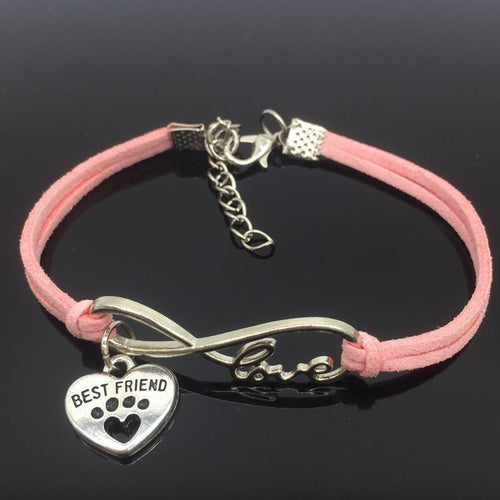 Cat Paw Heart Pendant Leather Bracelet