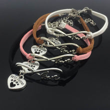 Cat Paw Heart Pendant Leather Bracelet