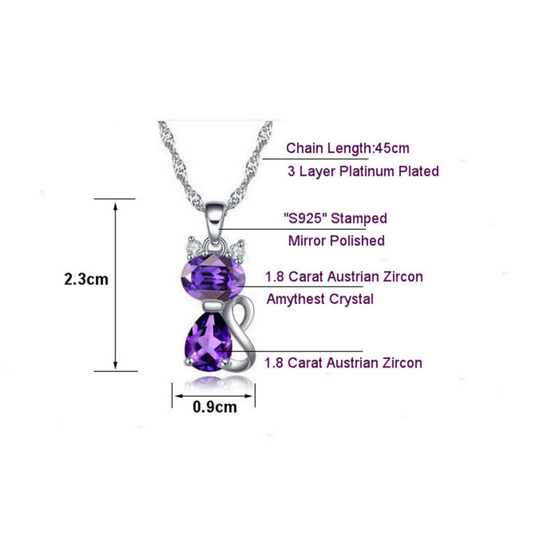 Platinum Plated Crystal Cat Pendant Necklace