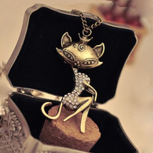Sexy Cat Girl Crystal Pendant Necklace