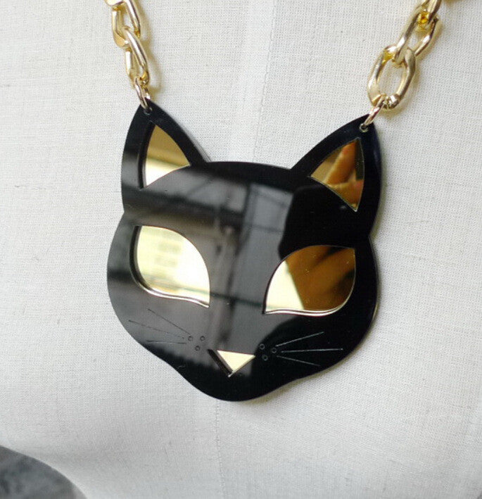 Acrylic Punk Black Cat Necklace